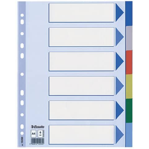 Register - blanko, A4, PP, 6-teilig + Deckblatt, farbig