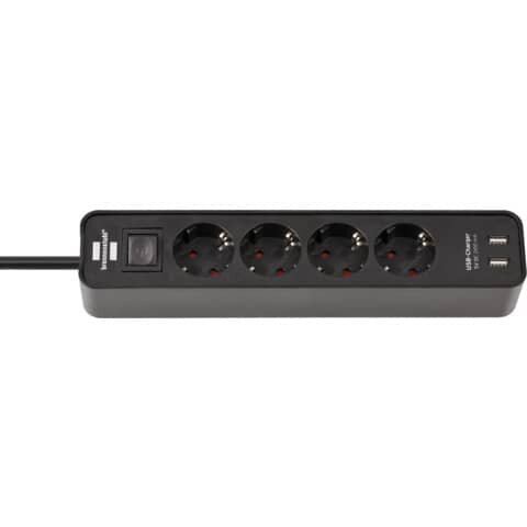 brennenstuhl Ecolor 4-fach Steckdosenleiste mit Schalter 1,5 m schwarz mit USB-Buchse