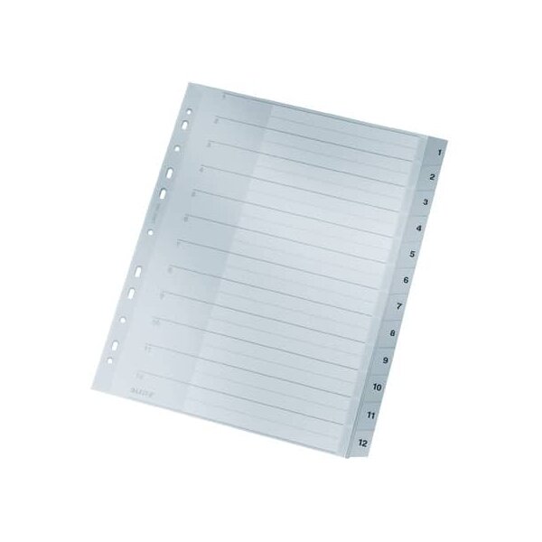 1282 Zahlenregister - 1-12, PP, A4 Überbreite, 12 Blatt, grau