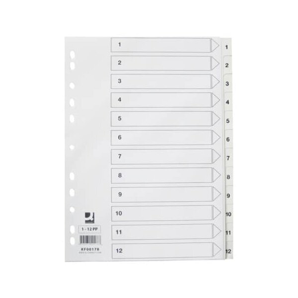 Zahlenregister - 1 - 12, PP, A4, 12 Blatt, weiß