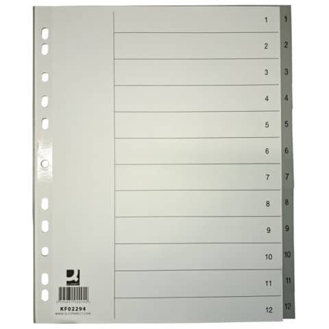 Zahlenregister - 1 - 12, PP, A4 Überbreite, 12 Blatt, grau