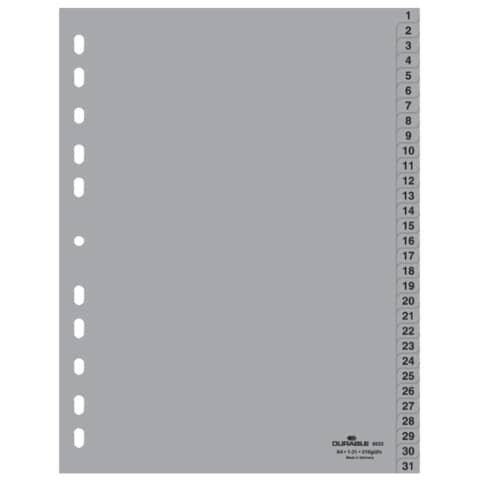 Zahlenregister - PP, 1 - 31, grau, A4, 31 Blatt