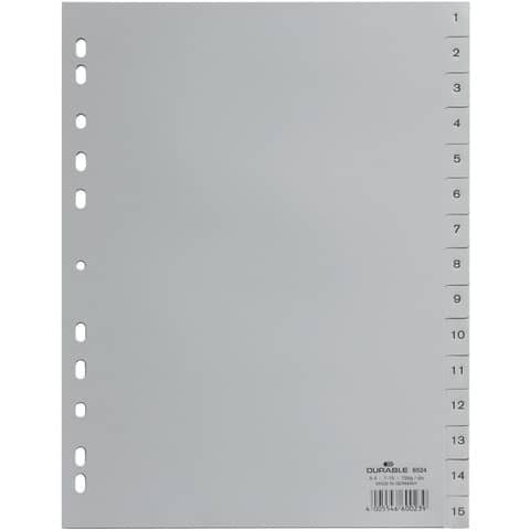 Zahlenregister - PP, 1 - 15, grau, A4, 15 Blatt