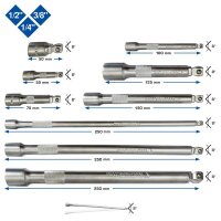 Kippverlängerungs-Satz 1/4" + 3/8" +  1/2", 9-tlg