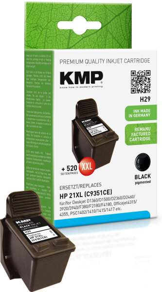 KMP H29  schwarz Druckerpatrone kompatibel zu HP 21XL (C9351AE)
