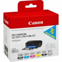 Canon PGI-550 PGBK + CLI-551 BK/C/M/Y/GY  2x schwarz,...