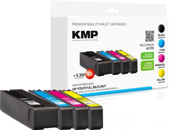 KMP H117V  schwarz, cyan, magenta, gelb Druckerpatronen kompatibel zu HP 970XL + 971XL (CN625AE/CN626AE/CN627AE/CN628AE), 4er-Set