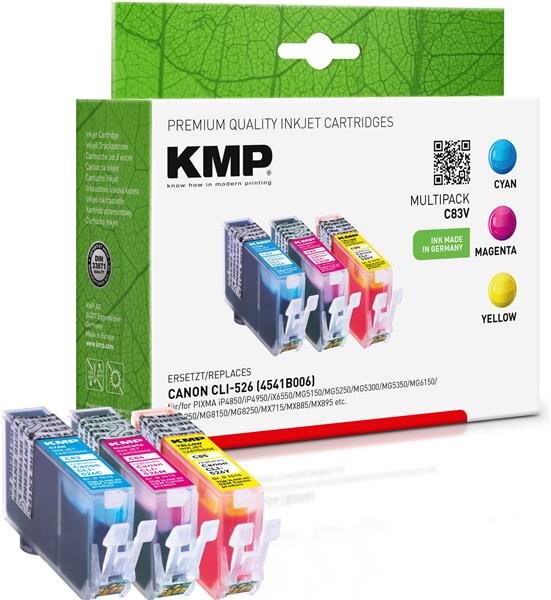 KMP C83V  cyan, magenta, gelb Druckerpatronen kompatibel zu Canon CLI-526 C/M/Y, 3er-Set