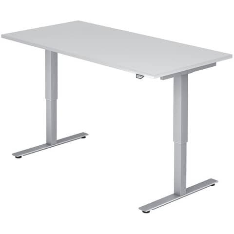 HAMMERBACHER XMST16 elektrisch höhenverstellbarer Schreibtisch weiß rechteckig, T-Fuß-Gestell silber 160,0 x 80,0 cm