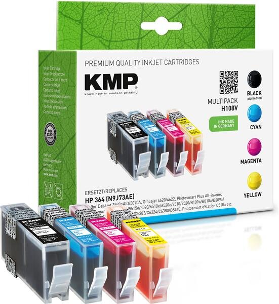 KMP H108V  schwarz, cyan, magenta, gelb Druckerpatronen kompatibel zu HP 364 (N9J73AE), 4er-Set