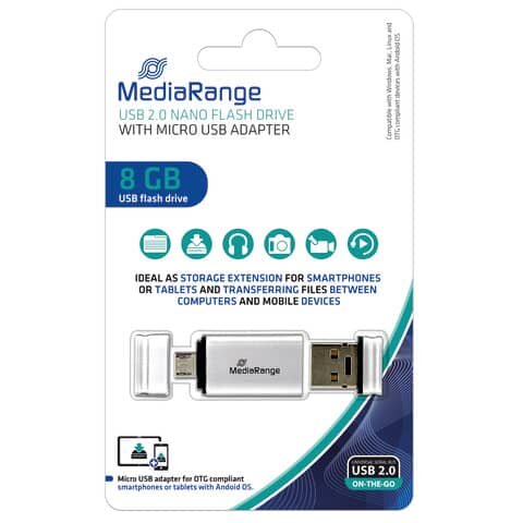 USB-Stick micro 8GB MediaRange OTG Kombo Micro USB, 8GB