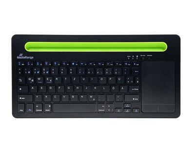 MediaRange Compact-sized wireless multi-pairing keyboard with 78 keys and touchpad, QWERTZ (DE/AT) layout, black/green