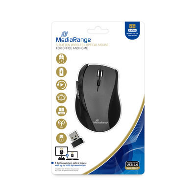 MediaRange Wireless 5-button optical mouse, black/grey