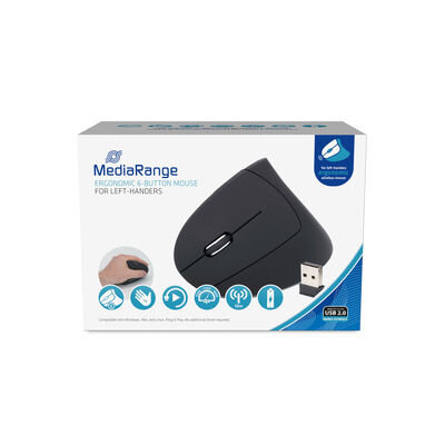 MediaRange Wireless 6-button ergonomic mouse with optical sensor for left-handers, black
