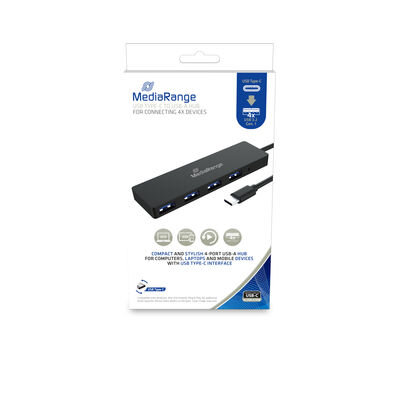 MediaRange USB Type-C to USB 3.0 hub 1:4, bus-powered, black