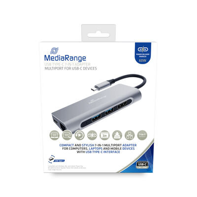 MediaRange USB Type-C® 7-in-1 multiport adapter, silver