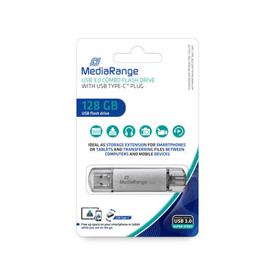 MediaRange USB 3.0 combo flash drive, with USB Type-C plug, 128GB