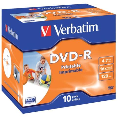 DVD-R Jewelcase printable - 4,7GB/120Min, 16-fach, 10 Stück