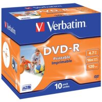 DVD-R Jewelcase printable - 4,7GB/120Min, 16-fach, 10...
