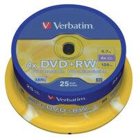DVD+RW - 4.7GB/120Min, 4-fach/Spindel, Packung mit 25...