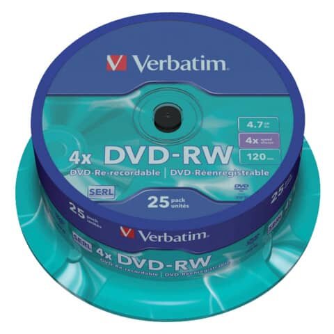 DVD-RW - 4.7GB/120Min, 4-fach/Spindel, Packung mit 25 Stück