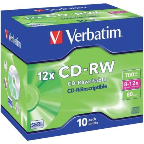 CD-RW Rewritables - 700MB/80Min, 8-12-fach, Jewelcase  (10 Disc)