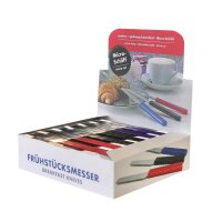 THEKEN-DISPLAY „FRÜHSTÜCKSMESSER“, 10 x schwarz , rot, blau / 10 x black, red, blue VE 1 Set
