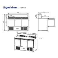 Pizzasaladette 3 Türen, Aufsatz Edelstahl,137 x 70