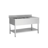 Sp&uuml;ltisch aus Edelstahl, zwei Becken links, 160...