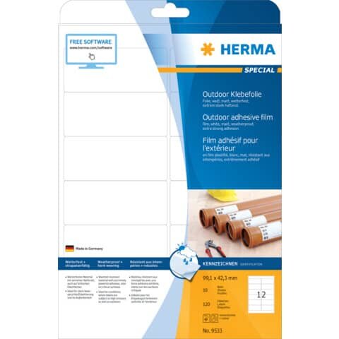 120 HERMA Folien-Kraftklebe-Etiketten 9533 weiß 99,1 x 42,3 mm