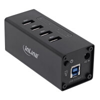 InLine® USB 3.0 Hub, 4 Port, Aluminiumgehäuse, schwarz, mit 2,5A Netzteil