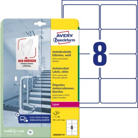 L8004REV-10 Antimikrobielle Etiketten - 99,1 x 67,7 mm ablösbar, weiß, 80 Stück