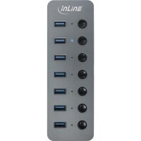 InLine® USB 3.0 Hub, 7-Port, mit Schalter, Aluminium, grau, mit Netzteil