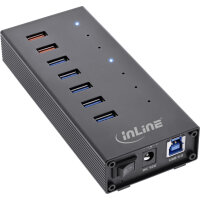 InLine® USB 3.0 Hub, 7 Port, Aluminiumgehäuse, schwarz, mit 2,5A Netzteil