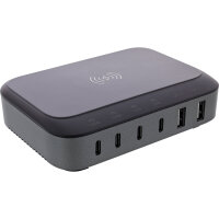 InLine® Qi Powerstation Multiport, Netzteil, Ladegerät, 4x USB Typ-C, 2x USB Typ-A, GaN, 100W, Wireless charging 15W, schwarz