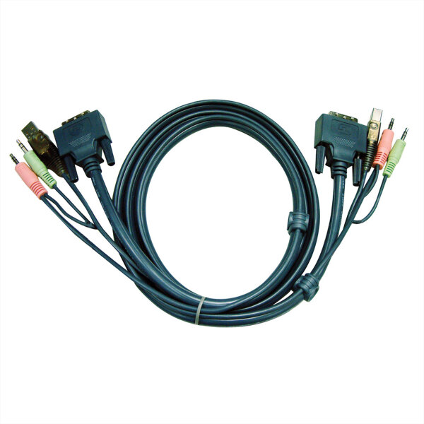 ATEN 2L-7D02U KVM Kabel DVI-D (Single Link), USB, Audio, schwarz, 1,8 m