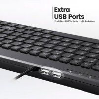 Perixx PERIBOARD-409 H, US, Mini USB-Tastatur, 2 Hubs, schwarz (US-Layout)