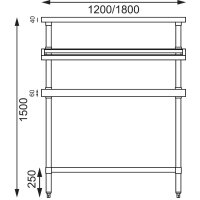 Vogue Edelstahl Arbeitstisch mit Aufsatz 180cm