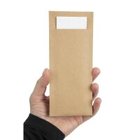 Europochette Brauner Besteckbeutel mit weißer Serviette (Box 500) (500 Stück)