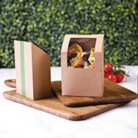 Vegware Kombostierbare Wrap-Boxen braun mit PLA-Sichtfenster
