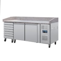 Polar Serie U 2-türiger Pizzakühltisch mit Marmorfläche und 7 Schubladen 428L