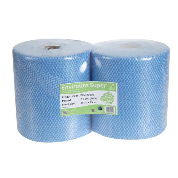EcoTech Envirolite Super antibakterielle Reinigungstücher blau (Rolle mit 2 x 500) (2 Stück)
