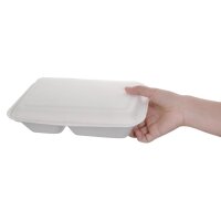 Fiesta Compostable kompostierbare Menüboxen aus Bagasse mit Klappdeckel weiß 2-geteilt (200 Stück)