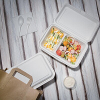 Fiesta Compostable kompostierbare Menüboxen aus Bagasse mit Klappdeckel weiß 2-geteilt (200 Stück)