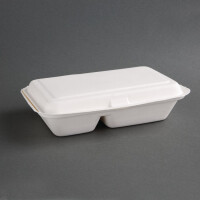 Fiesta Compostable kompostierbare Menüboxen aus Bagasse mit Klappdeckel weiß 2-geteilt (200 Stück)