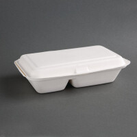 Fiesta Compostable kompostierbare Menüboxen aus Bagasse mit Klappdeckel weiß 2-geteilt (200 Stück)