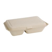 Fiesta Compostable kompostierbare Bagasse Lebensmittelboxen 2 Fächer Naturfarbe 253 mm (200 Stück)