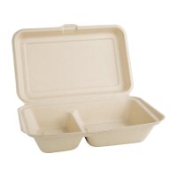 Fiesta Compostable kompostierbare Bagasse Lebensmittelboxen 2 Fächer Naturfarbe 253 mm (200 Stück)