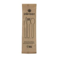 eGreen Einzeln in Kraftpapier verpacktes 4-in-1-Holzbesteck-Set (250 Stück)